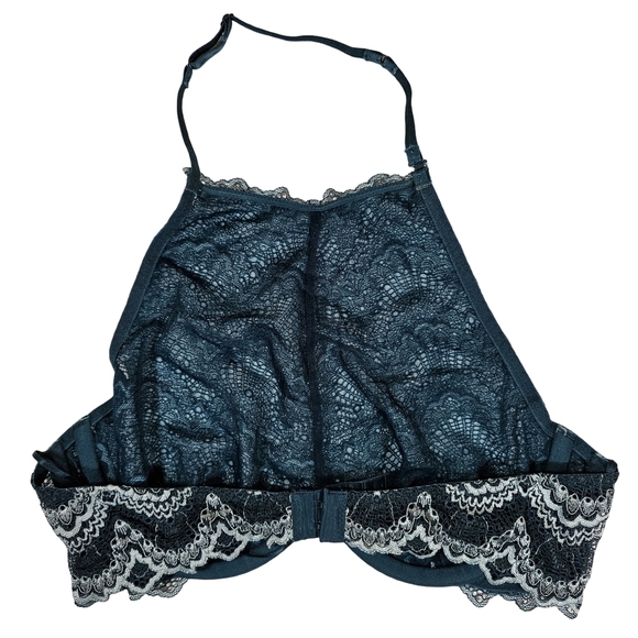 Free People Intimates Lace Halter Bralette With Underwire,  Dark Teal, Medium - Picture 7 of 16
